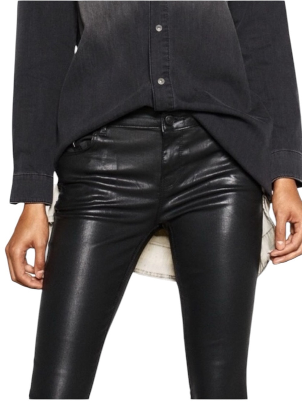 ZARA Vegan/Faux Leather Skinny Ankle Zip Pants in Classic Black Size M — NWOT!!!